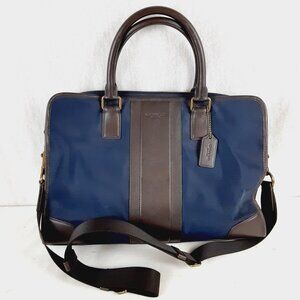 Coach #71545 Mens Two Way Nylon & Leather Blue Brown Briefcase Laptop Bag
